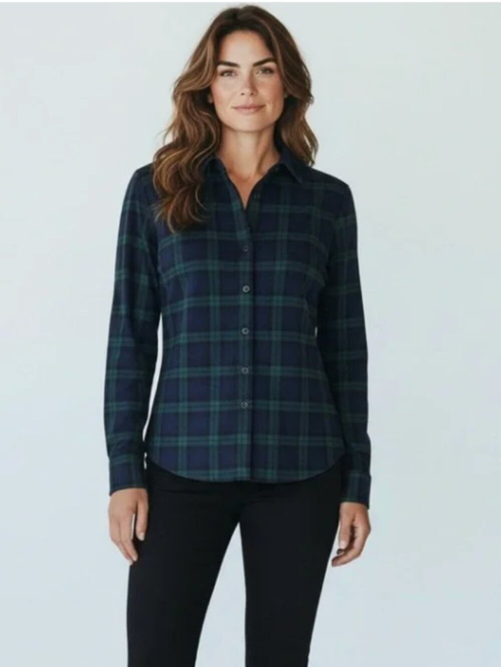 J Mclaughlin Blackwatch Plaid Blouse M Balloon Sleeve Button Front Preppy Cotton